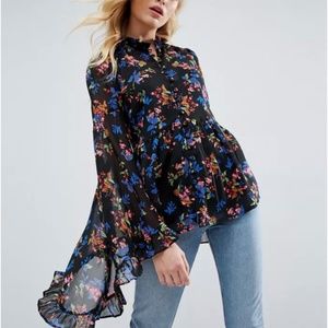 ASOS Kimono Sleeve Blouse in Chiffon with Floral Print